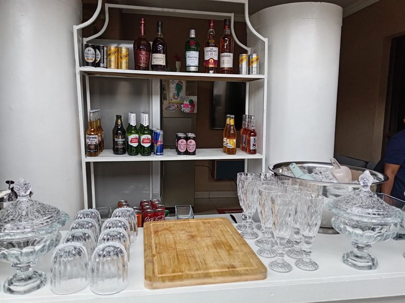 TM Events bar set up with glassware and drinks